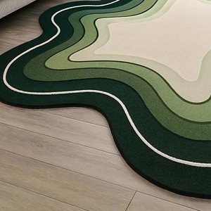 Tapis moderne abstrait vert à couches irrégulières, tapis moelleux doux, tapis de luxe fait main, tapis de sol de designer, décoration pour salon et maison - Product Image 3