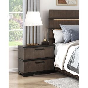 Comodino Moderno Industriale a 2 Cassetti, 1 Pezzo, Finitura Bicolore Marrone e Nero, Arredamento Camera da Letto - Product Image 1