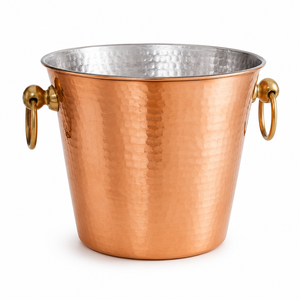 Cubo enfriador de vino de cobre martillado con asas de latón y revestimiento de acero inoxidable, enfriador de bebidas para fiestas, bares y hoteles - Product Image 1