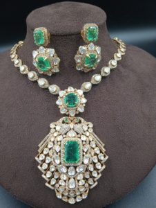 Gold Plated Emerald Cut Cubic Zirconia Engagement <b>Statement</b> <b>Necklace</b> Set Matching Earrings Women Ethnic Style - Product Image 4