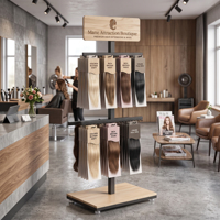 Support de présentation pour extensions de cheveux personnalisées - Support à 2 niveaux en bois et métal pour les salons de beauté
