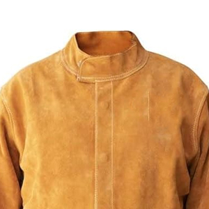 New Arrival Custom Genuine Leather Welding Jacket <b>Heavy</b> <b>Duty</b> Tan Leather Workwear <b>Coat</b> Long Sleeve <b>Stand</b> Collar Utility Pockets - Product Image 5