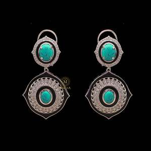 Nora Turquoise CZ Designer Earrings in Platinum and Rhodium Plating - Product Image 1