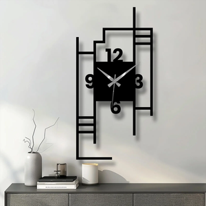 Modern Geometric Metal Wall <b>Clock</b>, Abstract Minimalist Black Steel, Silent Designer Decor - Product Image 2