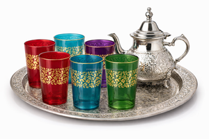 Service à thé marocain best-seller, 6 verres multicolores, un plateau, une théière, dans un coffret cadeau - Product Image 2