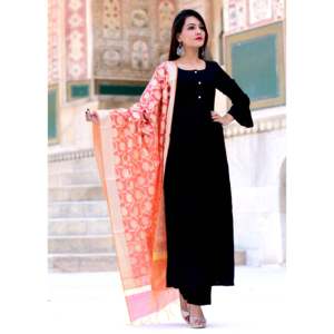 Vestido Casual Étnico Moderno Banarasi con Volantes Negros para Mujer en Otro Material con Características Elásticas y de Protección Solar - Product Image 5