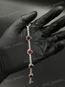 Luxury <b>Red</b> Heart 925 Silver <b>Bracelet</b> Iced Out Moissanite Diamond Unique Fashion Tennis <b>Bracelet</b> Unisex Wear - Product Image 3