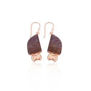 Pendientes Colgantes de Latón Chapado en Oro Rosa con Gema de Jaspe Café, Diseño Artesanal, Lotes de Pendientes al por Mayor, Joyería de Latón - Product Image 1