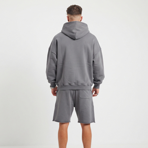 Conjunto de Sudadera con Capucha y Pantalones Cortos Holgados para Hombre, 100% Algodón, Felpa Gruesa, Cintura con Cordón Ajustable, Largo hasta la Rodilla, Talla Grande - Product Image 2