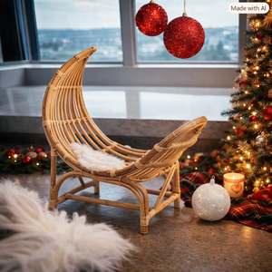 Silla de Ratán Minimalista, Ecológica y Duradera, Color Beige, Muebles para Sala de Estar, Diseño Moderno, Accesorio de Fotografía, Forma de Luna - Product Image 2
