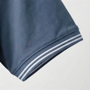 Polo à manches courtes bleu pour homme, en coton piqué, décontracté, respirant, coupe classique, design tricoté uni - Product Image 6