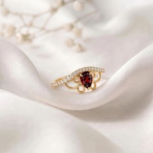Natural <b>Garnet</b> Promise <b>Ring</b> Pear Cut Red Gemstone <b>Ring</b> Handmade 925 Sterling <b>Silver</b> 18K Gold Filled Engagement <b>Ring</b> Romantic - Product Image 1
