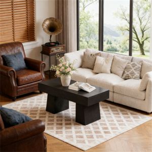 Tavolino da Caffè Rettangolare in Stile Rustico con Design Robusto, Base Spessa, Tavolo da Divano o Tavolo Centrale - Product Image 3