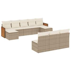 Conjunto de Sofás de Jardín de Ratán Beige para 6 Personas, Muebles de Exterior Resistentes a la Intemperie, Diseño Contemporáneo, Estructura de Madera de Teca - Product Image 4