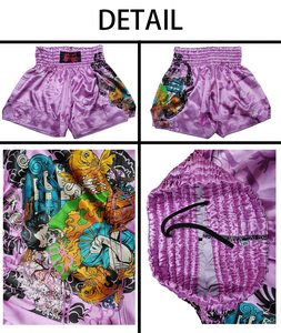 Muay Thai short custom logo satin fabric breathable lightweight gym training shorts <b>elastic</b> waistband fitness wear for men women - Product Image 3