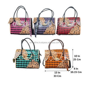 Sac fourre-tout en cuir de vachette fait main à bas prix avec motif à carreaux Sac à main western élégant Sac à main tendance pour femmes Sac bandoulière - Product Image 2