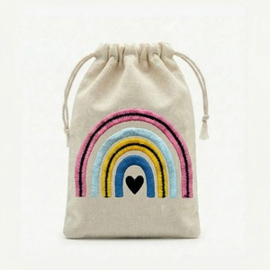 Excellent Quality Rainbow Embroidered Cotton <b>Drawstring</b> <b>Pouch</b> Bag For Jewelry Storage And Gift Use Available In Bulk Quantity - Product Image 1