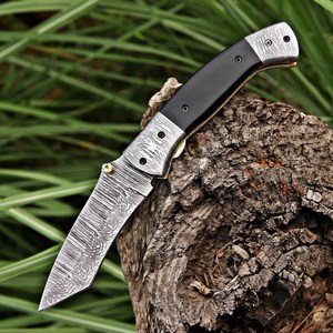 Couteau pliant artisanal en acier Damas avec verrouillage arrière, couteau de poche, couteau de chasse, couteau EDC, couteau d'extérieur, OEM, multifonctionnel, vente en gros, usine - Product Image 4
