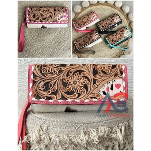 Nouveau Portefeuille de Luxe 2026 en Cuir Véritable Fait Main à Motifs Floraux, Porte-Cartes et Pochette en Cuir de Vachette à Poils pour Femme - Product Image 1