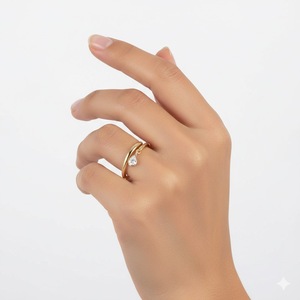Anillo Ajustable Abierto con Diamante Cultivado en Laboratorio, Corte Pera en Forma de Lágrima, Engastado en Bisel, de Oro Sólido de 14K, Venta al por Mayor, Regalo de Aniversario para Mujer - Product Image 5