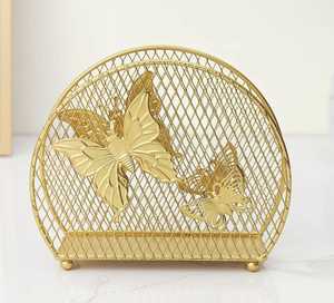 Porta Servilletas de Metal Dorado con Forma de Mariposa, Organizador de Cartas, Malla Semicircular Decorativa, Hecho a Mano, Ecológico, Elegante para el Hogar - Product Image 1