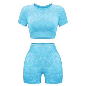 Nouveau femmes Gym vêtements de sport ensemble solide motif soutien-gorge à manches longues Yoga hauts et shorts Leggings cristal décoration 2 pièces Kit de Fitness - Product Image 2