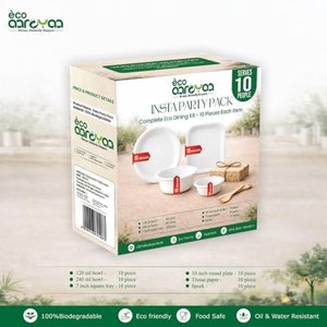 Pack de Fête Jetable Éco Aaroyaa pour 10 Personnes – Combo Vaisselle Écologique en Bagasse avec Assiettes, Bols, Bols de Service et Serviettes - Product Image 4