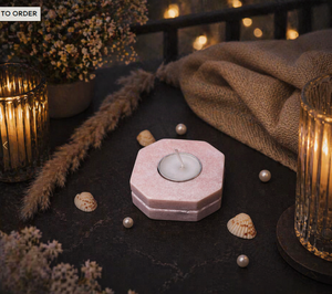 Porte-bougie en marbre rose, décoration minimaliste pour bougie, élégant accent de table, éclairage d'ambiance chaleureux - Product Image 2