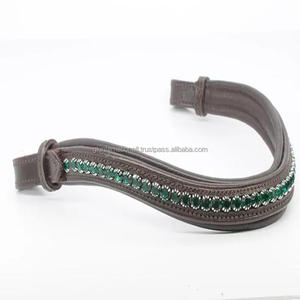 Rembourrage Extra Comfort Wave Shape Bande de front de cheval en cuir noir et marron avec 1 rangée de cristaux floraux mega bling - Product Image 3