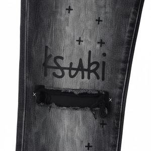 Pantalons en jean pour hommes, fabriqués en usine, services OEM, style formel vintage, effet usé, coupe slim, vêtements urbains, en coton, vente en gros à prix abordable - Product Image 2