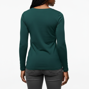 Women's Fall Season Scoop Neck Long Sleeve Top Fitted Cotton <b>Blend</b> Soft Fabric Plain Color OEM Wholesale Pakistan Supplier - Product Image 2