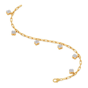 Bracelet en diamants Radiant Fan Cluster avec bande à maillons géométriques en or jaune et motif soleil sculpté - Product Image 3