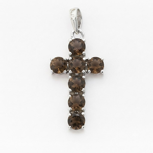 Colgante de Cruz Unisex de Cuarzo Ahumado con Engaste de Plata Rodiada, Diseño Minimalista, Joyas Rhaya - Product Image 1