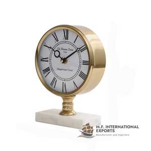 Metal Circular <b>Desk</b> Clock Roman Numerals Silent Quartz Movement <b>Rustic</b> Design Brass Luminova Snooze Function Minimalist - Product Image 6