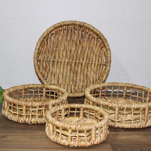 Natural Water Hyacinth Storage <b>Baskets</b> Circle Shape <b>Stackable</b> Rustic Eco-Friendly Multi-Purpose Neatening Organizers - Product Image 4