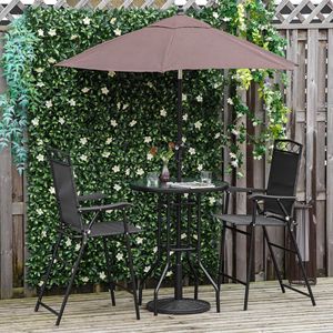 Set di 4 pezzi da giardino nero con ombrellone regolabile pieghevole tavolo in vetro e sedie per mangiare all'aperto - Product Image 2