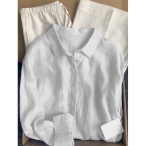Chemise décontractée pour homme en popeline de coton blanc, manches longues, col rabattu, respirante, couleur unie, pour le printemps - Product Image 1