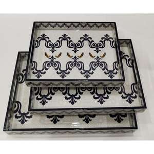 Plateaux de service en bois MDF avec motifs personnalisés, revêtement émaillé, ensembles de 3 plateaux décoratifs, style multifonctionnel - Product Image 1