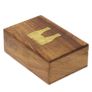 Ensemble de jeu de bouteilles en bois fait main avec incrustation en laiton, boîte rectangulaire, décoration rustique pour la maison, accessoire de table d'intérieur - Product Image 6