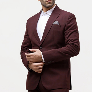 Men British Style Business <b>Suit</b> Maroon Single Breasted Notched Collar Anti-Wrinkle Regular Fit 100% Polyester Worsted Fabric - Product Image 3