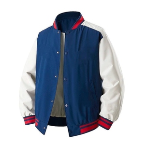 WARPRO INDUSTRY Unisex Red Varsity <b>Jacket</b> White Sleeve Hooded Breathable Woolen Fabric Button Closure Casual Outerwear Regular - Product Image 2