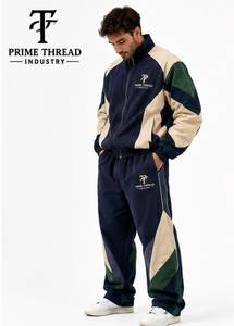 Wholesale Price Unisex Tracksuit Set Color Blocking Full Zip Stand Collar <b>Men</b> Autumn Wear Stone Washed <b>Pullover</b> Sweat pant Suits - Product Image 3