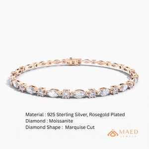 Pulsera de tenis de moissanita para mujer, oro rosa, cadena fina, joyería de moda, piedra marquesa, accesorio elegante, regalo - Product Image 6