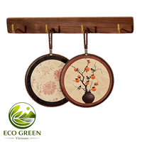Pot en bois avec coussinets en céramique VIETNAM, écologique, carré, décoratif, peint, antique, bien utilisé