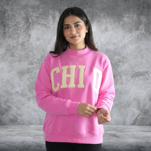 Sudadera Rosa de Cuello Redondo con Estampado de Letras Chi O, Unisex, Corte Regular, Tejida, 100% Algodón, Informal, para Otoño - Product Image 2