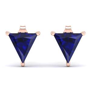 Boucles d'oreilles REYES, nouveau design original, forme triangulaire, saphir bleu 2,22 carats, en argent sterling 925, boucles d'oreilles à clous en moissanite - Product Image 2