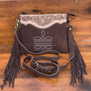 Sac à bandoulière personnalisé usiné à la main en cuir suédé marron à franges pour femmes Western en cuir véritable Floral bohème sac à main - Product Image 3