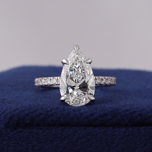 3 Carat Pear Cut Lab Grown Diamond <b>Ring</b> Pear Shaped Engagement <b>Ring</b> Hidden Halo <b>Ring</b> Minimalist <b>Ring</b> 14K Gold <b>Thin</b> Daint <b>Ring</b> - Product Image 1