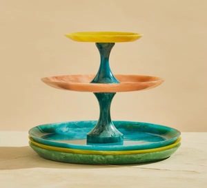 Support à gâteau en résine à 3 niveaux, fait main, multi-couches, rond, à bords festonnés, pour présentation de desserts - Product Image 2