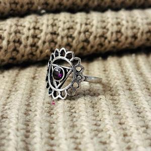 Chakra <b>Garnet</b> Floral Brass <b>Ring</b> <b>Silver</b> Plated Mandala Womens Statement Wholesale <b>Ring</b> - Product Image 5